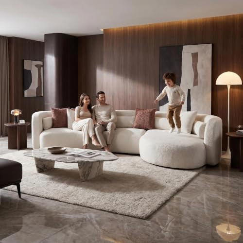 132" Curved Boucle L Shaped Sectional Sofa, 3 Seater Right-Facing Beige | Amazon (US)