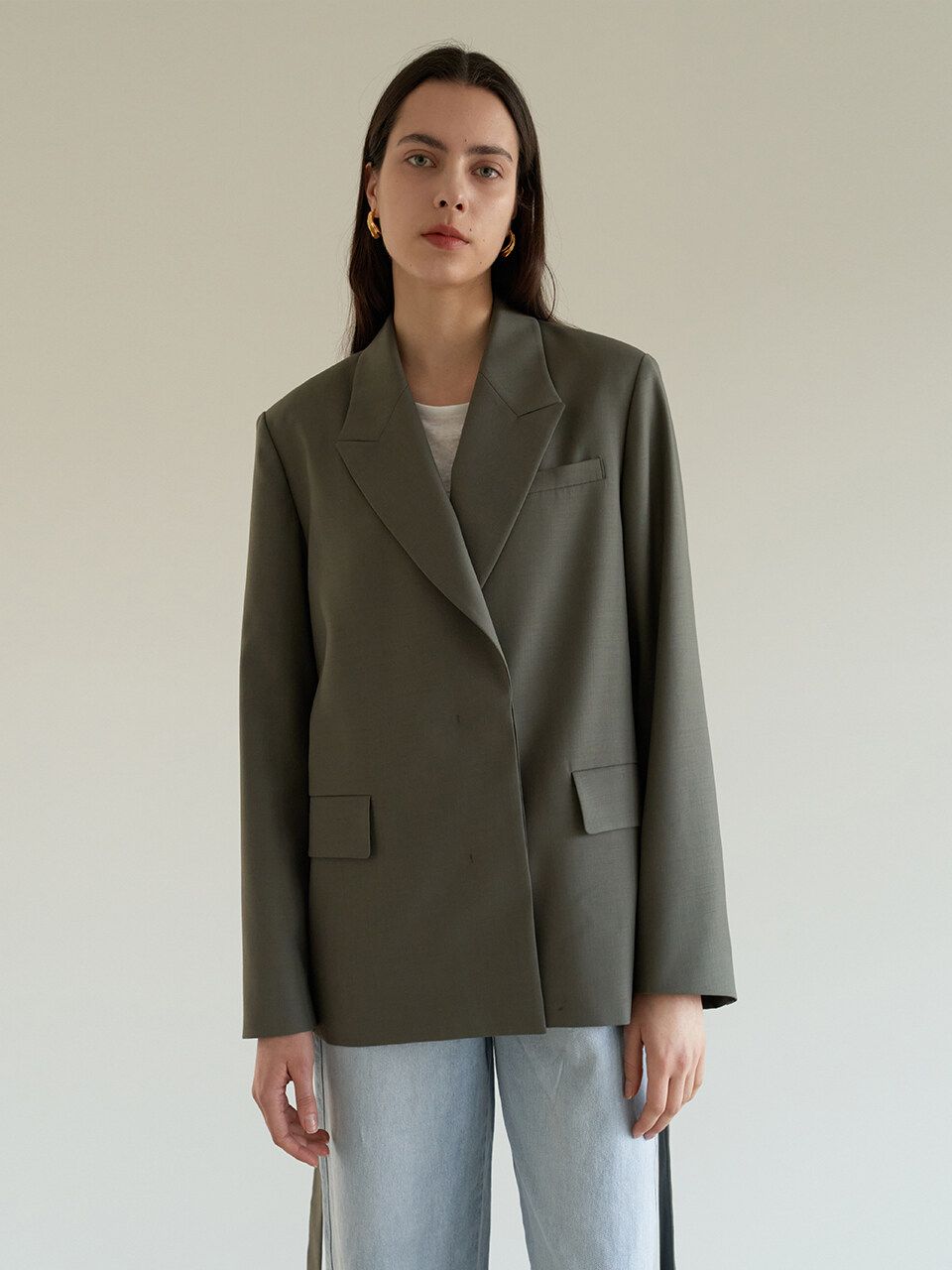 TOS Hidden Button Wool Blazer (Khaki) | W Concept (US)