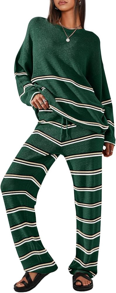 LILLUSORY 2 Piece Outfits for Women 2023 Oversized Fall Lounge Sets Striped Sweaters Cozy Knit Lo... | Amazon (US)