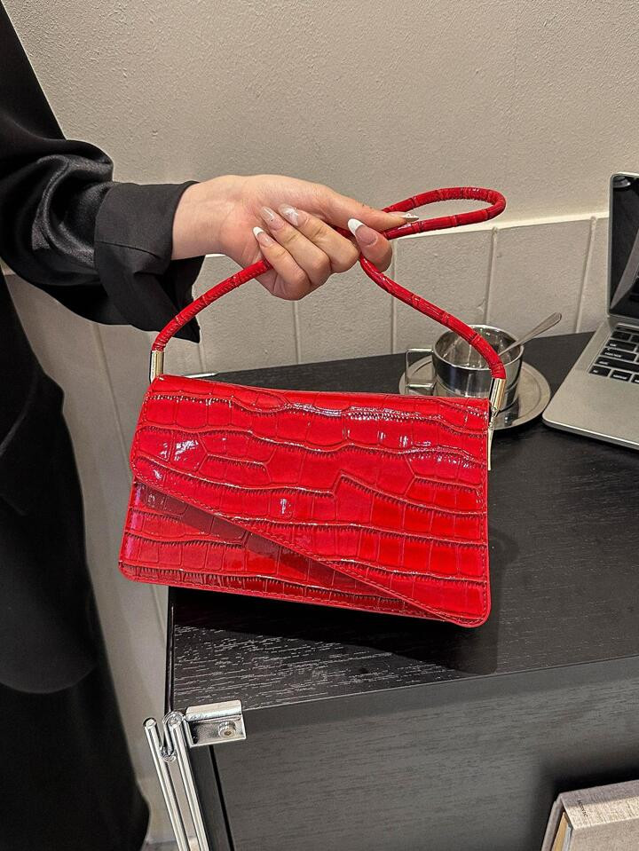 Fashionable All-Match Solid Color Crocodile Pattern Women's Shoulder Bag Underarm Bag | SHEIN