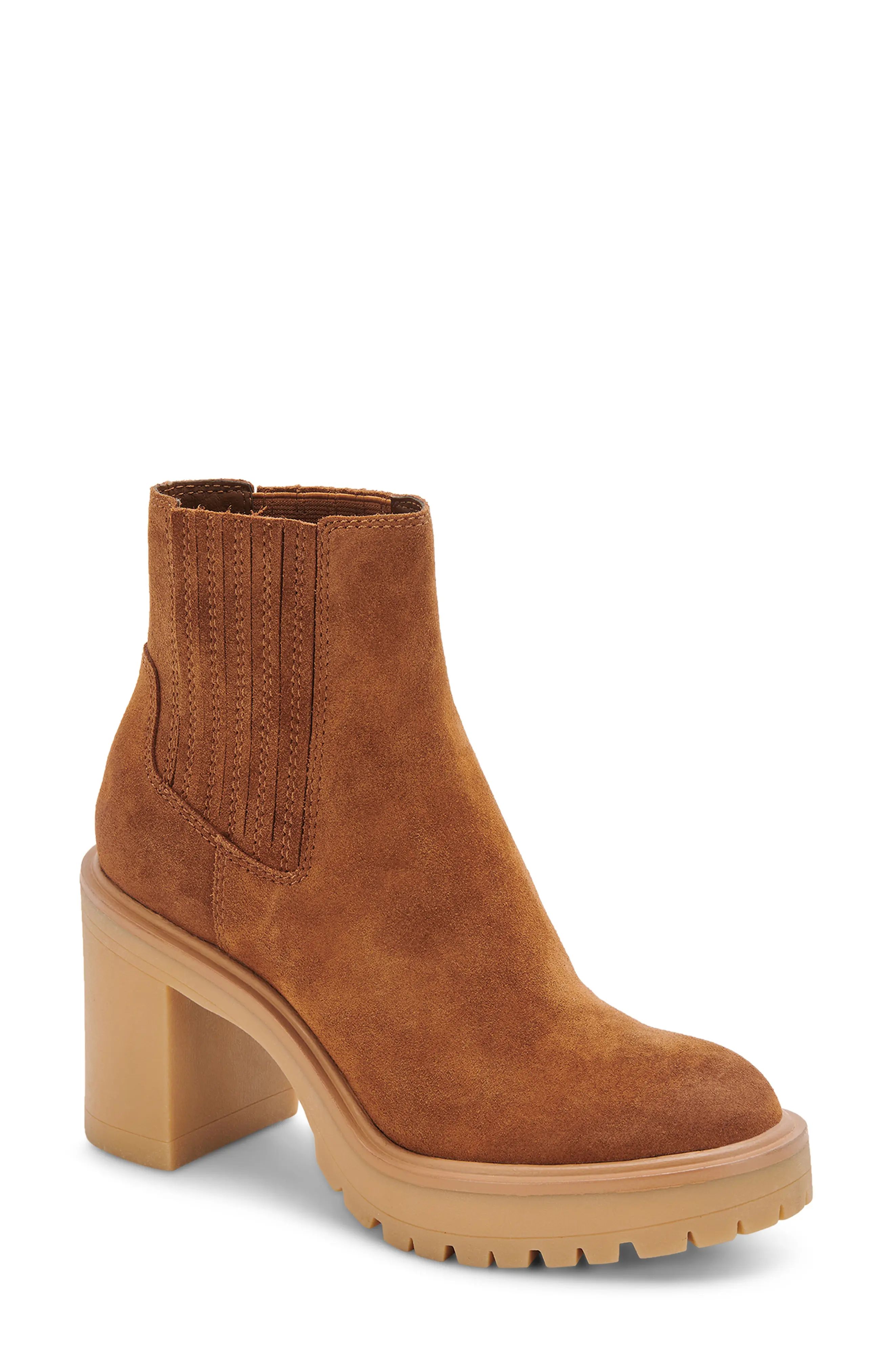 Dolce Vita Caster H2O Waterproof Block Heel Bootie, Size 6.5 in Camel Suede H2O at Nordstrom | Nordstrom