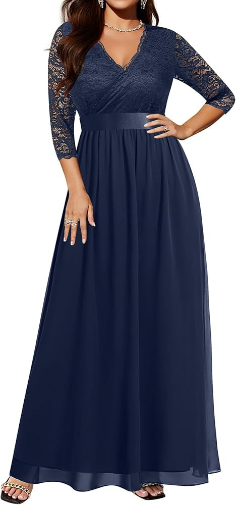 Pinup Fashion Plus Size Formal Long Evening Gown Wedding Dress for Bride | Amazon (US)