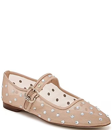 Sam Edelman Michaela Shine Mesh Gem Embellished Mary Jane Flats - 9.5 | Dillard's