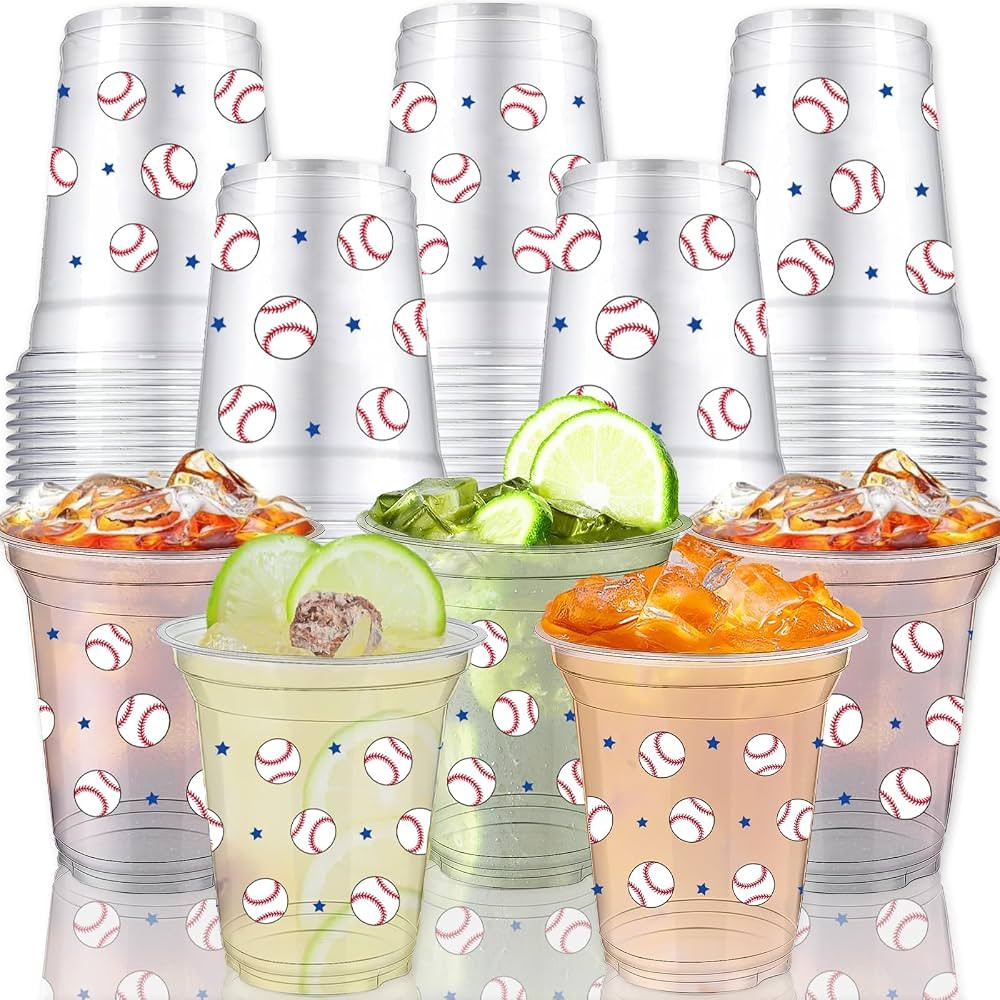 VDESFUEBY 40 Baseball Party Cups, 12 oz Baseball Party Decorations Disposable Clear Plastic Party... | Amazon (US)