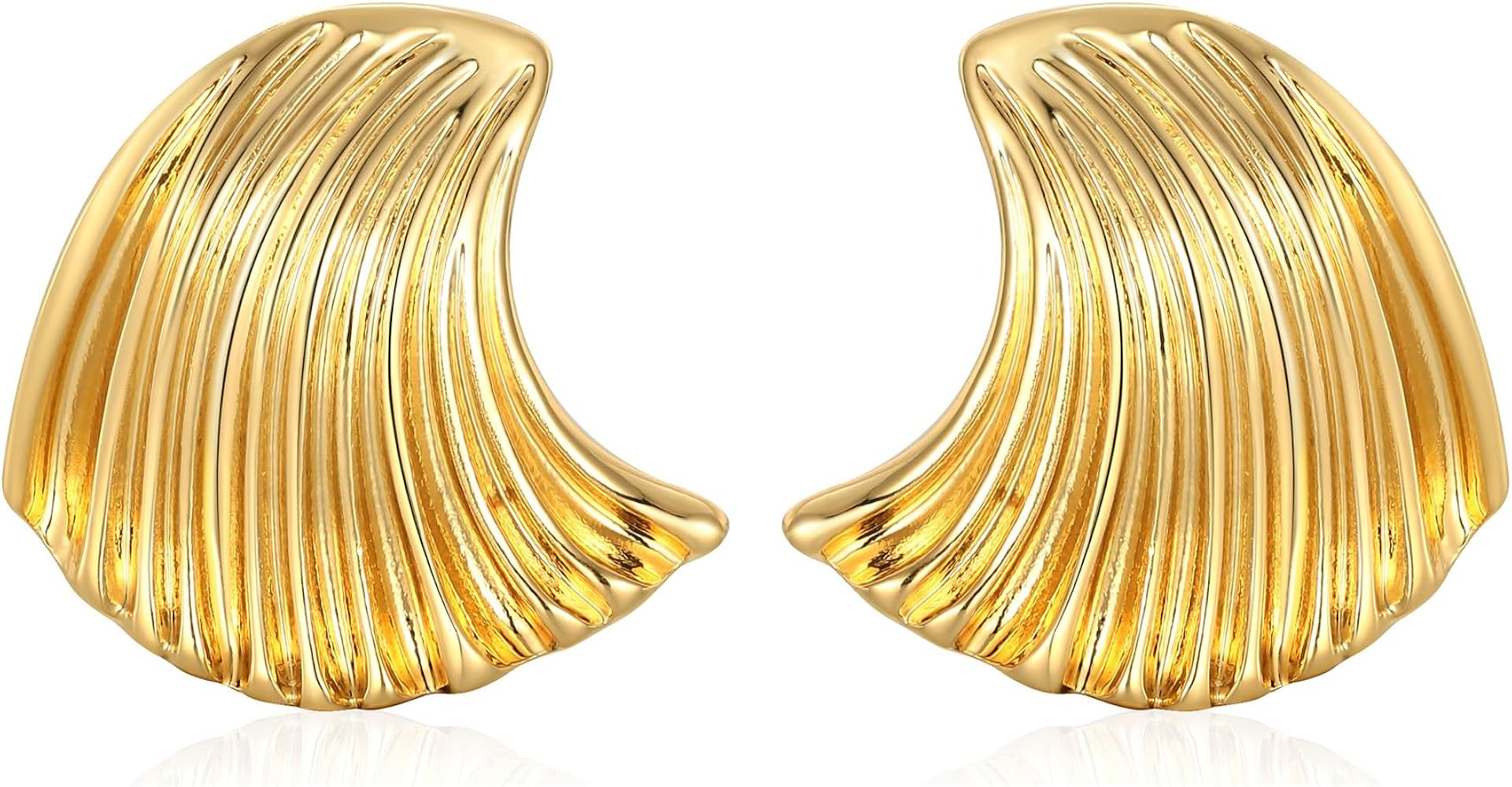 WOWORAMA Gold Statement Earrings for Women Gold Seashell Flower Earrings Boho Textured Ocean Wave... | Amazon (US)