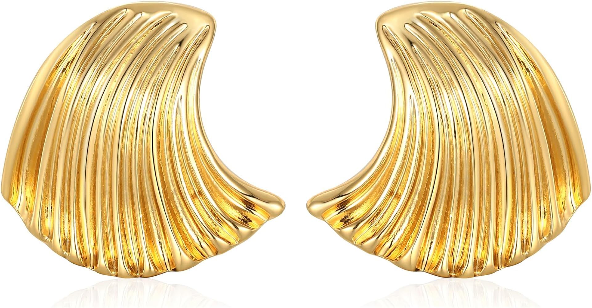 Gold Statement Earrings for Women Gold Seashell Flower Earrings Boho Textured Ocean Wave Earrings Ir | Amazon (US)