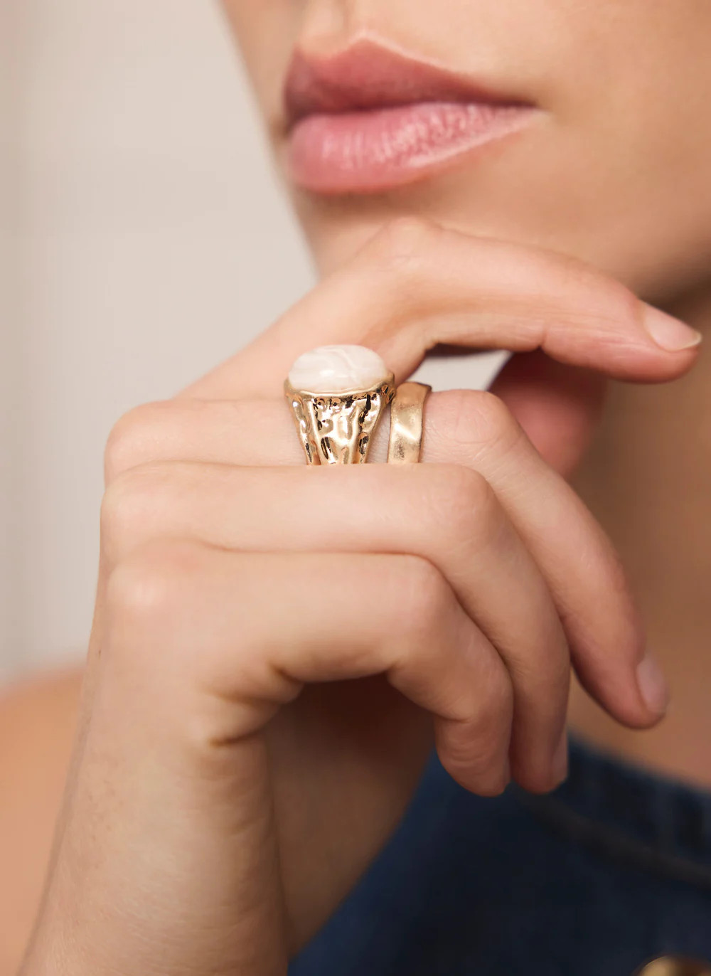 Gold Tone Two Pack Hammered Rings | Mint Velvet