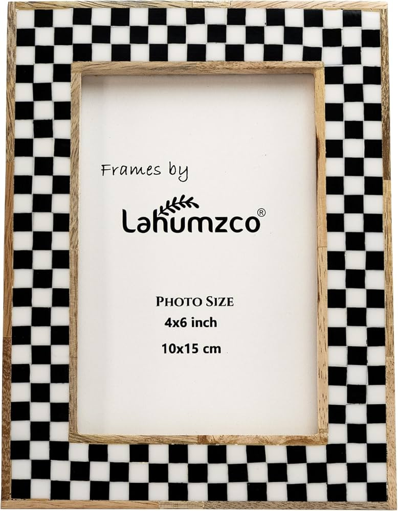 4x6 Handmade Photo Frame \u2013 Black & White Checkered Wood Pattern, Vintage Rustic Style, Table... | Amazon (US)