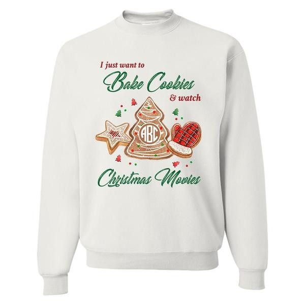 Monogrammed 'Bake Cookies & Christmas Movies' Crewneck Sweatshirt | United Monograms