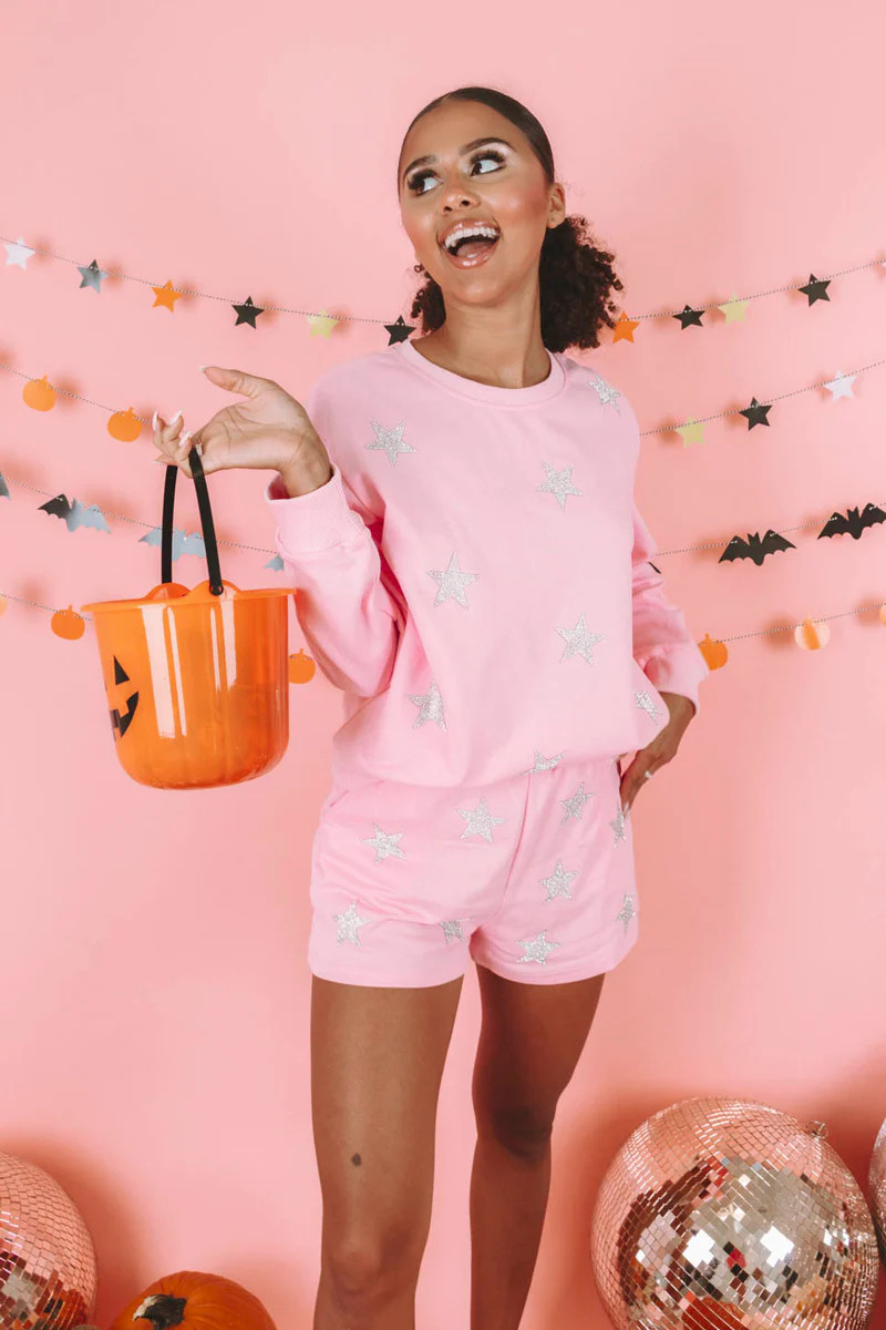 Star Studded Sweatshirt - Pink | The Impeccable Pig