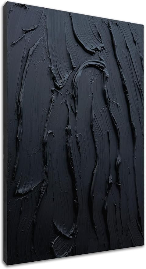 zoinart Hand Painted Pure Black Wall Art Minimalist Oil Painting 24x36 Inches Vertical Thick Text... | Amazon (US)
