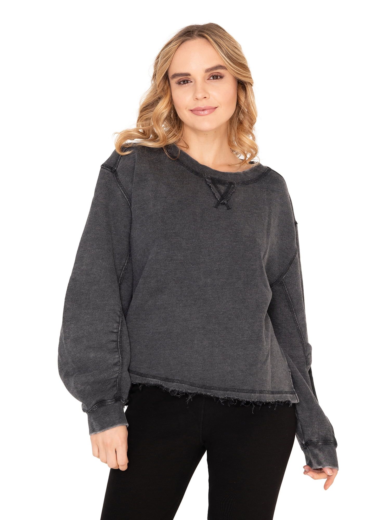 Hard Tail Women's Crew Neck Acid Wash French Terry Pullover, Sizes S-XL | Walmart (US)