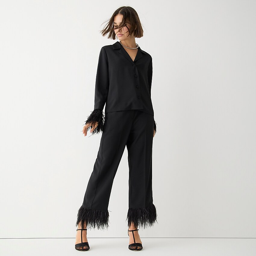 Collection Ingrid pant with feather trim in satin-back crepe | J. Crew US