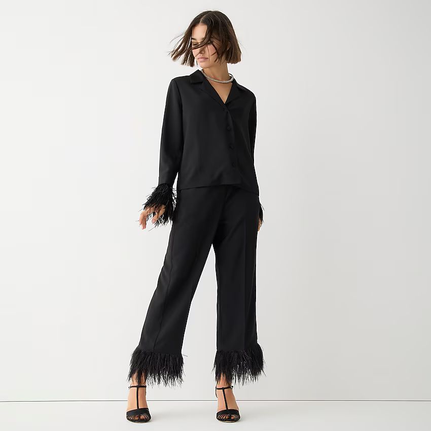 Collection Ingrid pant with feather trim in satin-back crepe | J.Crew US