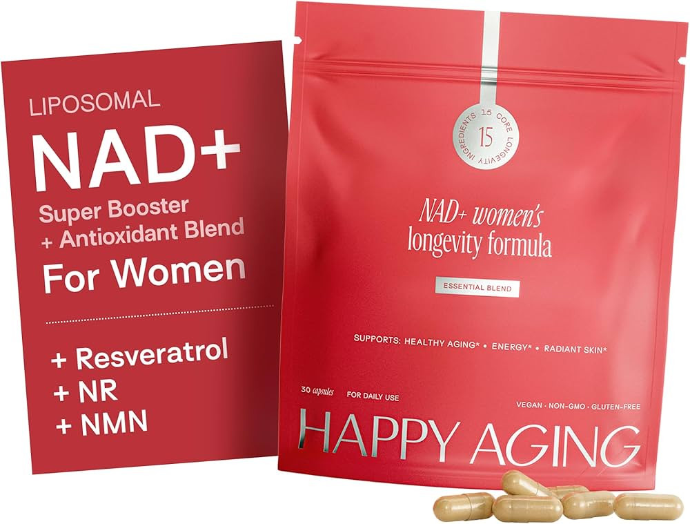 Happy Aging Essential Longevity Formula, NAD+ Super Booster with NR, NMNH & Liposomal β-NAD+, Or... | Amazon (US)