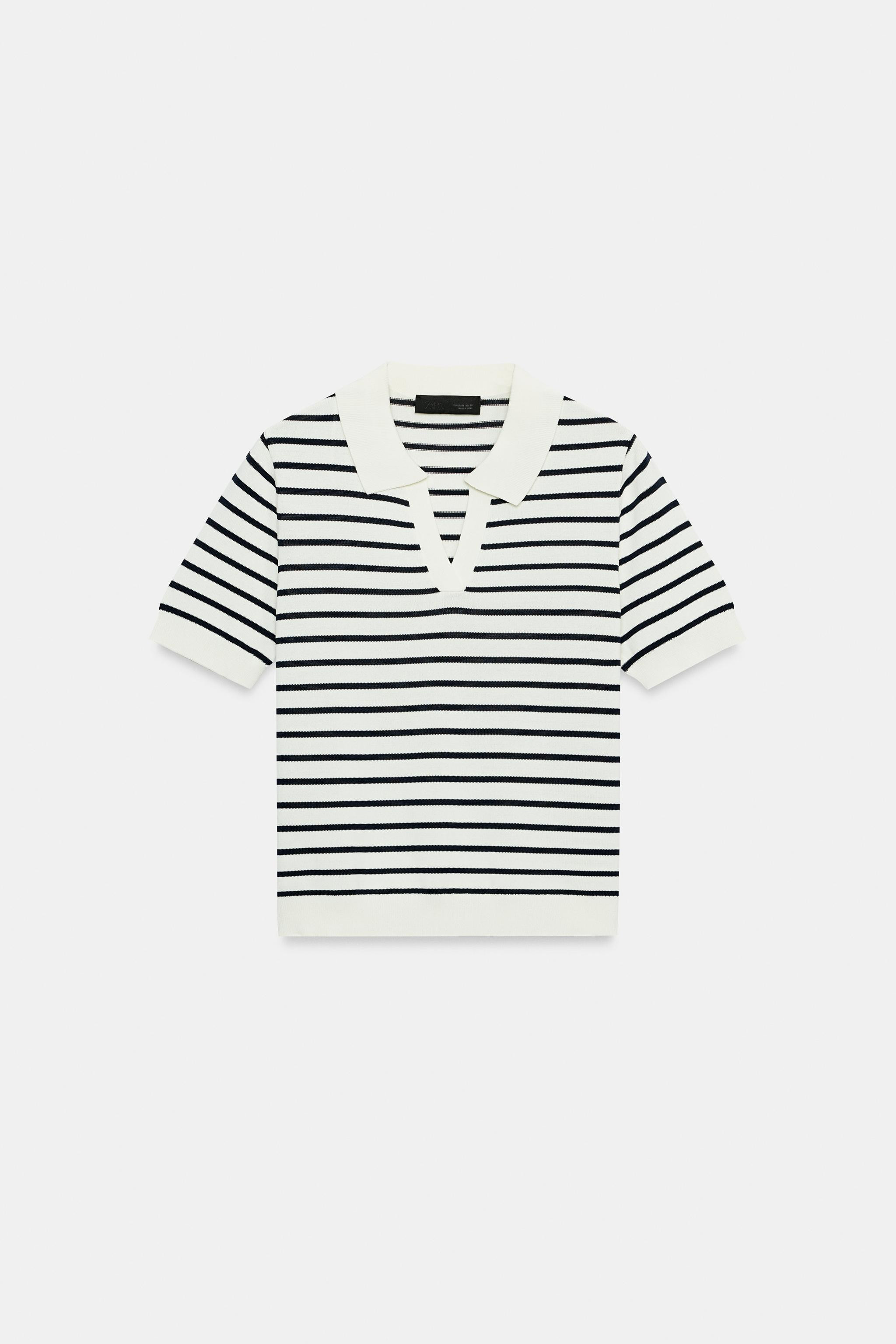 STRIPED SHORT SLEEVE KNIT POLO | Zara Canada
