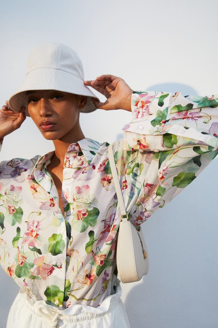 Lyocell-blend Shirt - Cream/floral - Ladies | H&M US | H&M (US + CA)