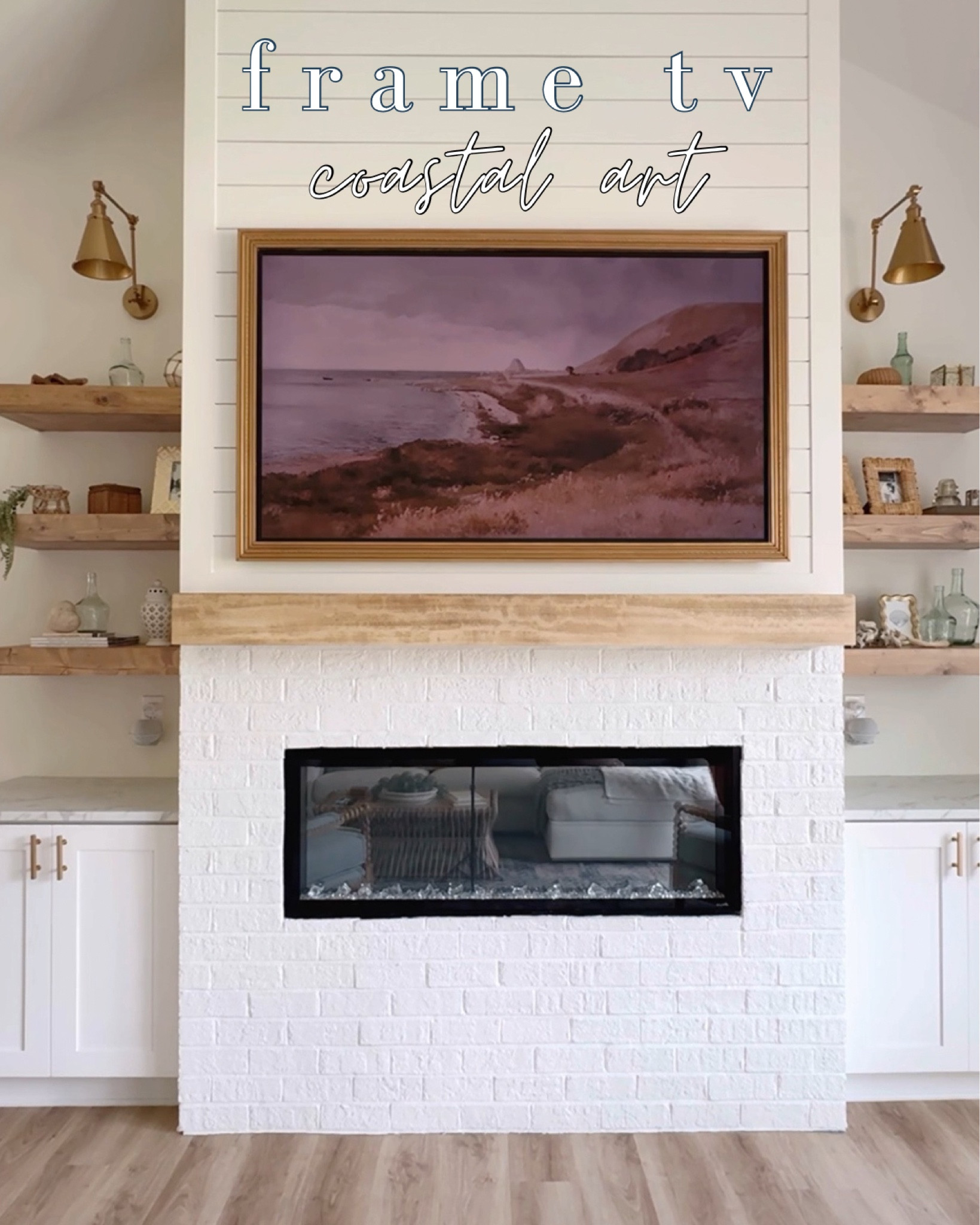 Frame TV coastal art💙 coastal home, coastal decor, coastal home decor, neutral home, neutral decor, neutral aesthetic, living room decor, living room design, living room furniture, coastal grandmother, pottery barn looks for less 

#LTKSaleAlert #LTKStyleTip #LTKHome