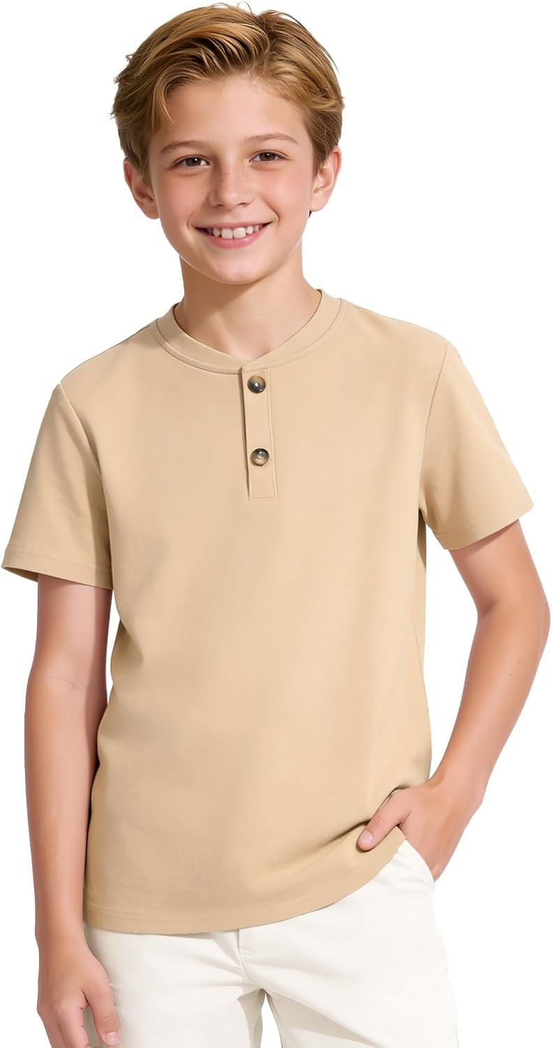 Auranso Boys Henley Short Sleeve Shirts Kids Cotton T Shirts Summer Tops | Amazon (US)