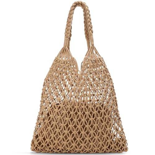 Pleneal Crochet Beach Bags for Women - Women Beach Handmade Tote Bag, Summer Mesh Hollow Shoulder Bag for Holiday Market | Amazon (US)