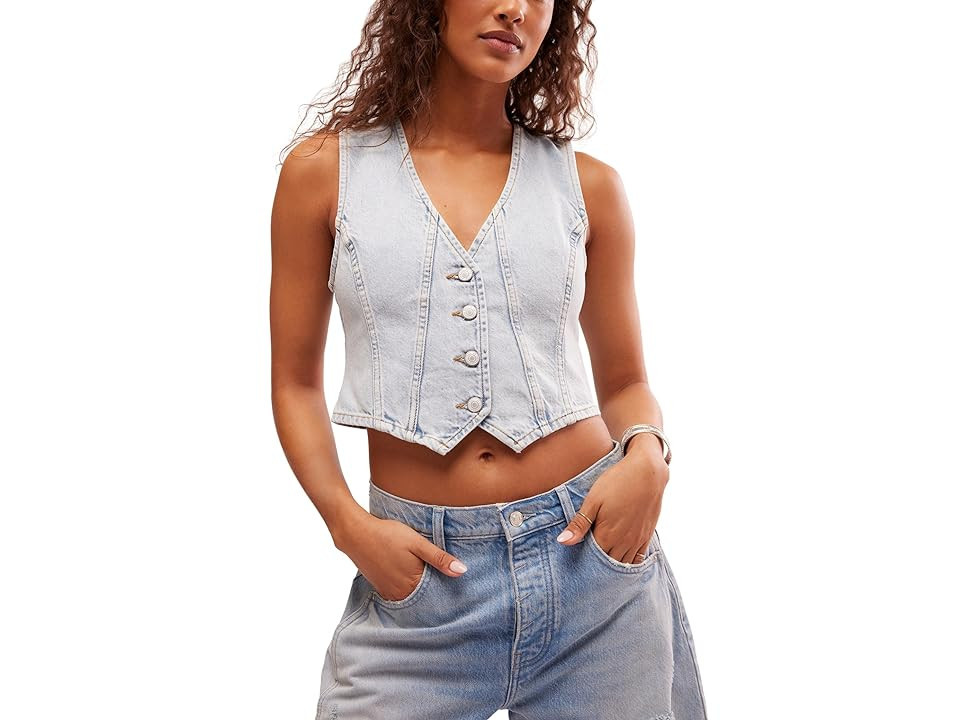 Free People Tate Denim Vest (Boardwalk Blues) Women's Clothing | Zappos