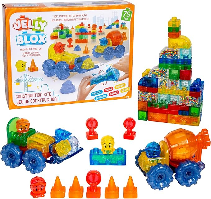Jelly Blox Construction Site Set | Includes 75 Pieces | Toddler & Preschool Building Blocks Kids ... | Amazon (US)