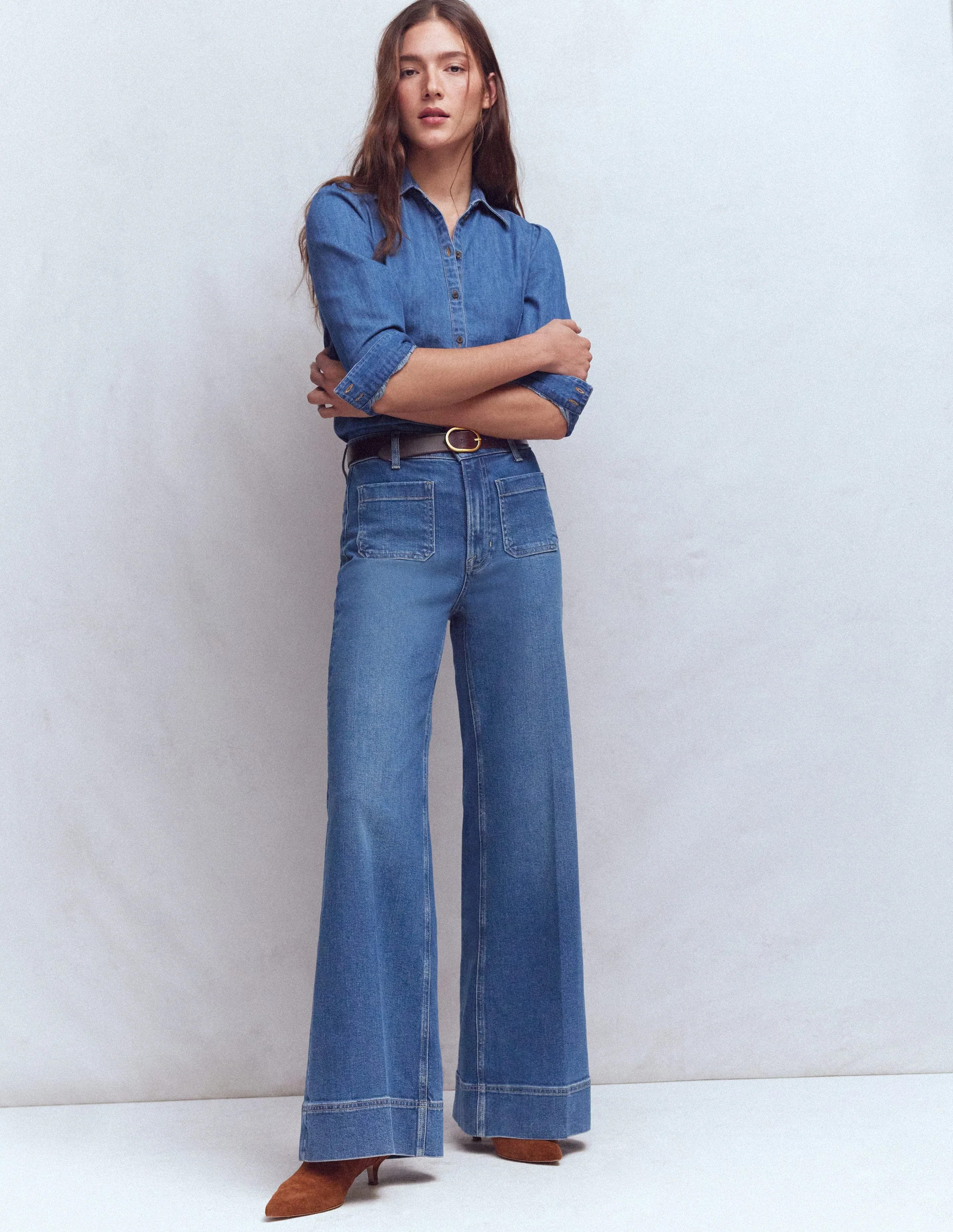 Boden Women's Patch Pocket Flare Jeans in Blue | Size 32 | Boden UK