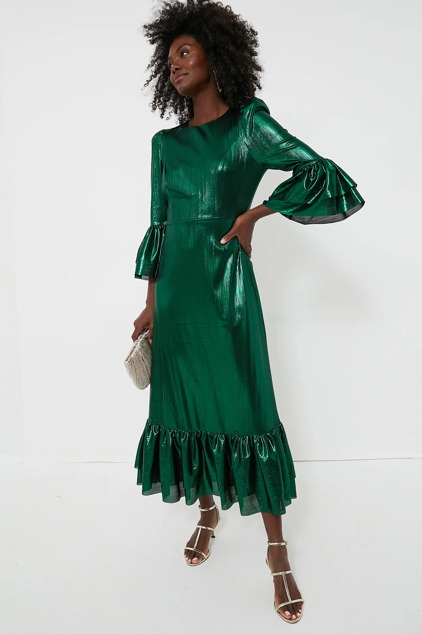 Emerald Crinkle Lurex Lillith Dress | Tuckernuck (US)