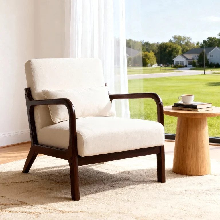 OTONIPU Mid Century Modern Accent Chair with Wood Frame and Lumbar Pillow, Brown Armchair for Hom... | Walmart (US)