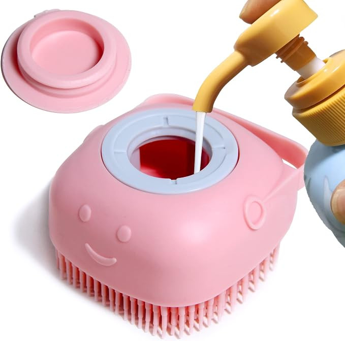 Pet Bath Brush Dog Shampoo Dispenser Dog Bath Brush Scrubber (Pink) | Amazon (US)
