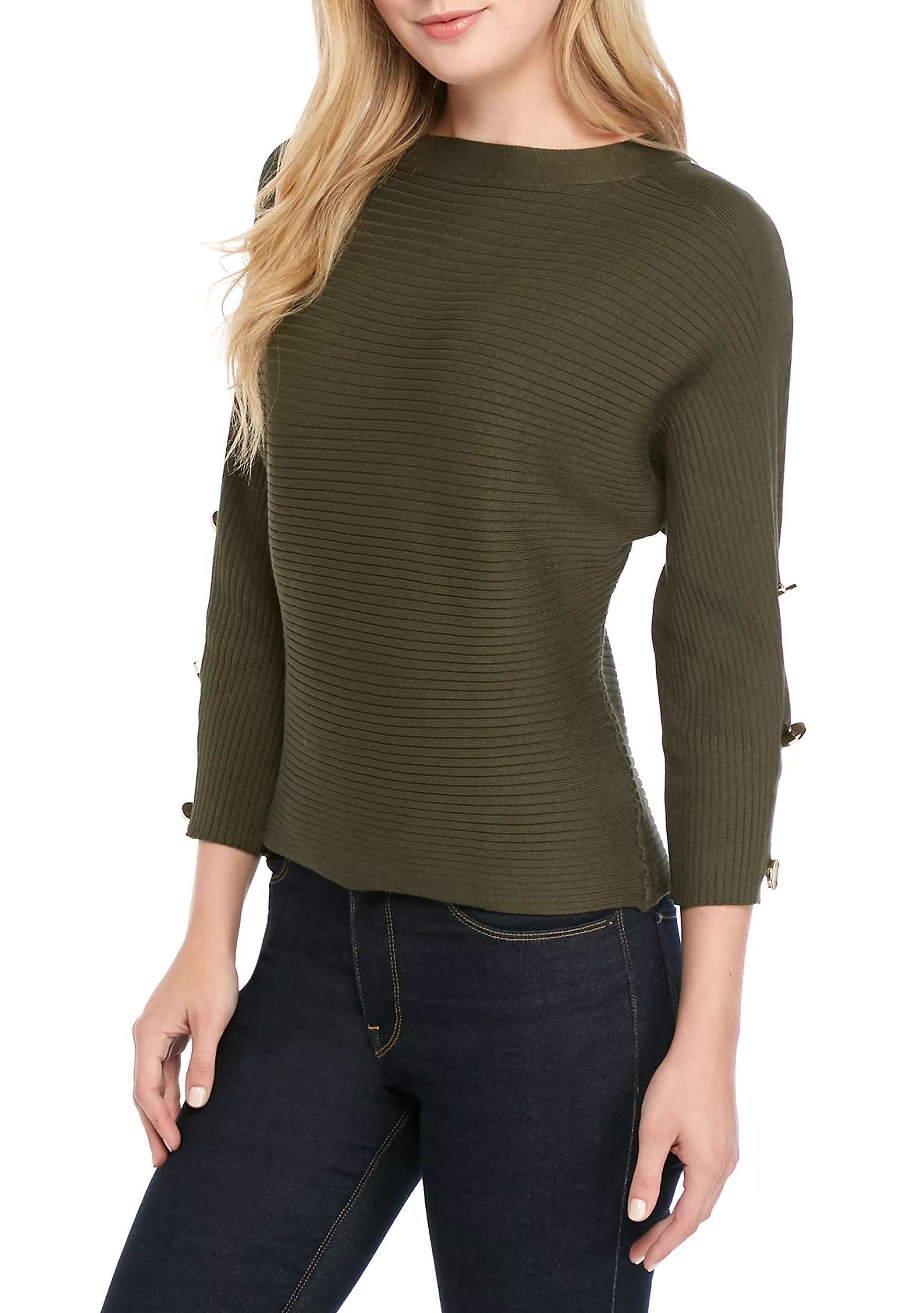Ottoman Rib Knit Dolman Sleeve Top with Buttons | Belk