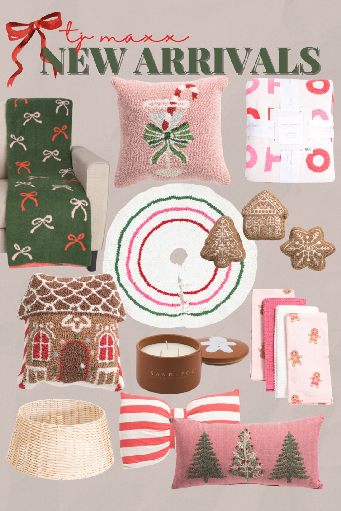 New Christmas arrivals at tj maxx! 
Holiday decor - Christmas decor - bow throw blanket, gingerbread candle, gingerbread pillow, Christmas tree skirt- pink Christmas - bow pillow 

#LTKHoliday #LTKHome #LTKSeasonal