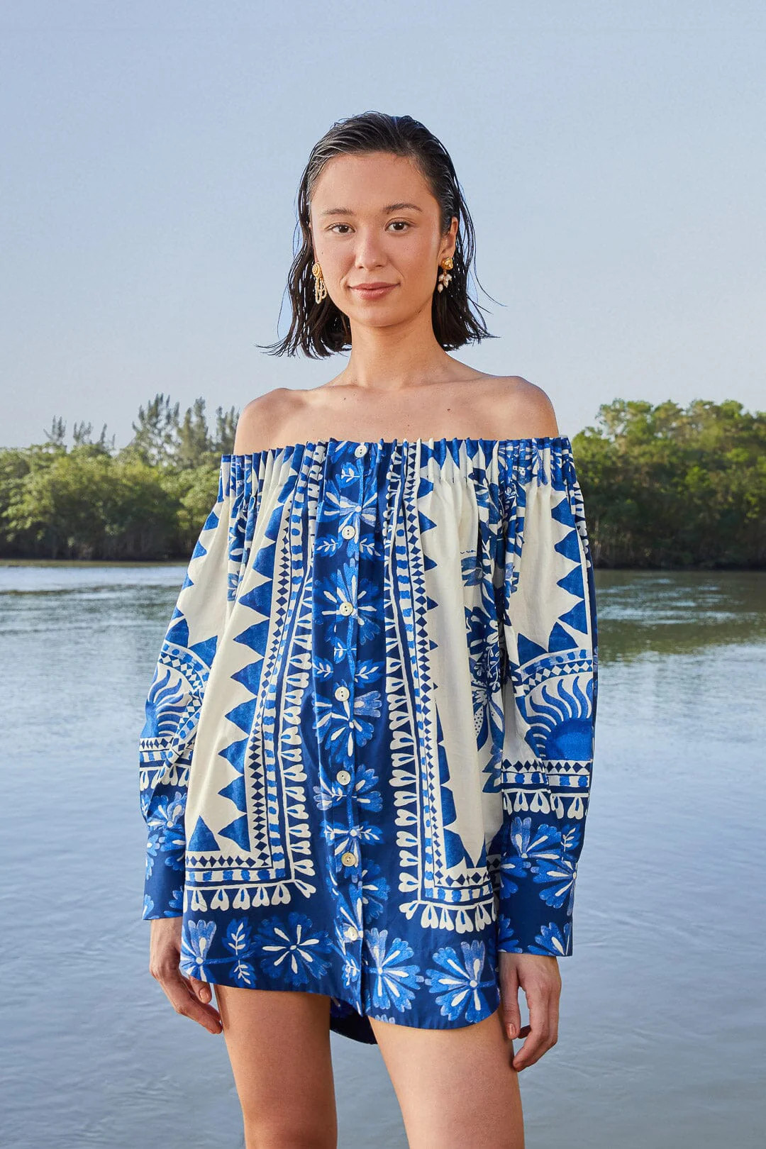 Off-White Flora Tapestry Long Sleeve Blouse | FarmRio (US)