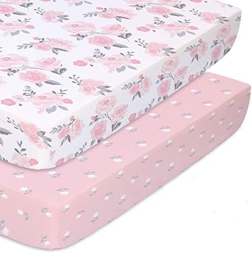 The Peanutshell Fitted Pack n Play, Playard, Mini Crib Sheets for Baby Girls | 2 Pack Set | Pink ... | Amazon (US)