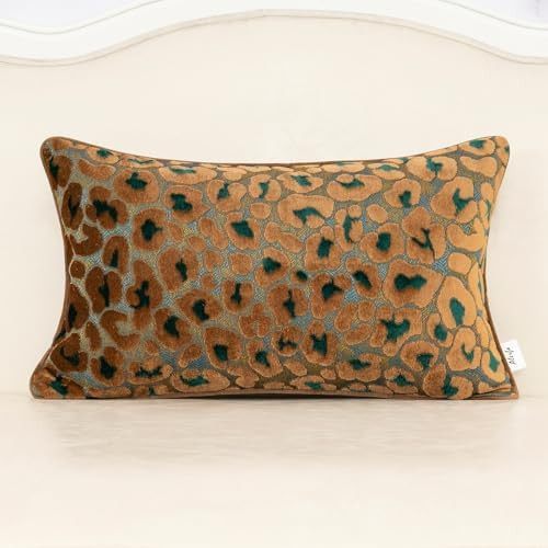 Green Brown Floral Throw Pillow Cover 12 x 20 Inch Cut Velvet Rectange Luxury Decorative Lumbar P... | Amazon (US)