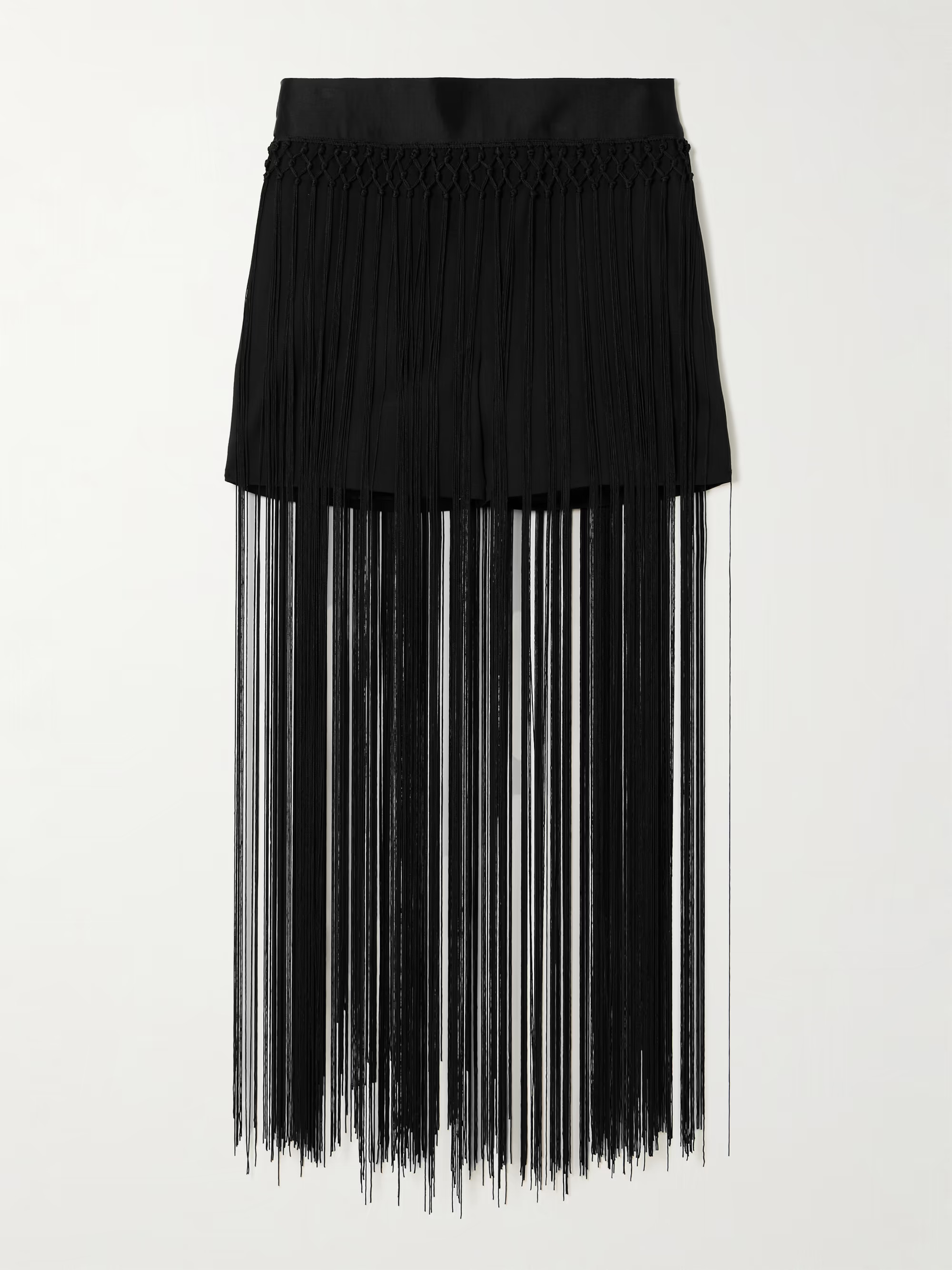 Allegra fringed duchesse silk satin-trimmed stretch-wool shorts | NET-A-PORTER (US)