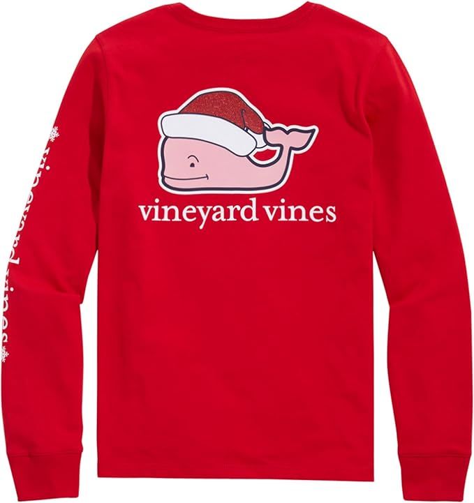 vineyard vines Girls' Glitter Hat Santa Whale Long-Sleeve Pocket Tee | Amazon (US)