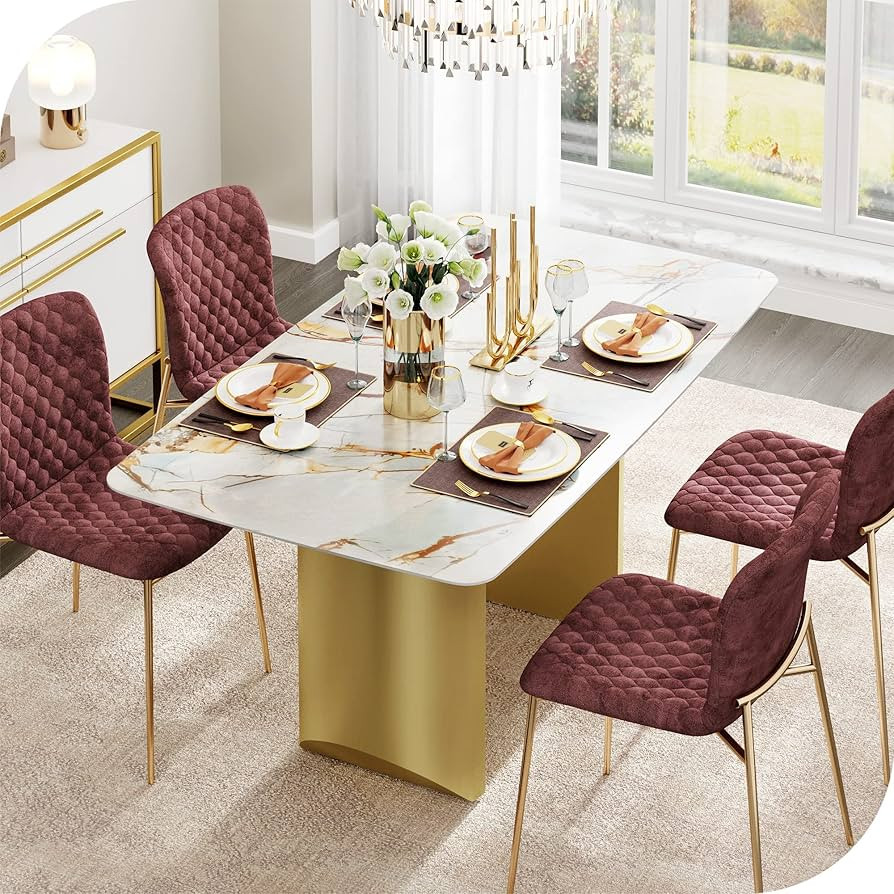 HERNEST 63 Inch Modern Luxury Design Dining Table with Gold Semi-Circular Stainless Steel Base, D... | Amazon (US)