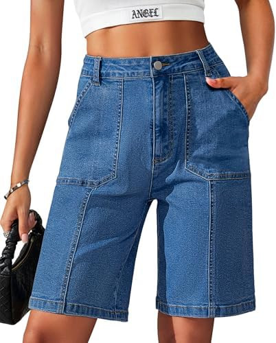 Eddoyee Bermuda Shorts for Women Long Knee Length Jean Shorts Denim Stretchy Cotton Jorts with Po... | Amazon (CA)