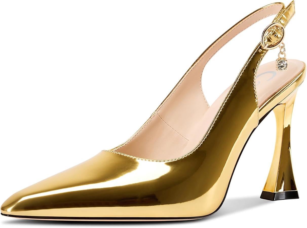 Castamere Womens Stiletto High Heel Pointed Toe Pumps Slingback Buckle Wedding Prom Dress Patent ... | Amazon (US)