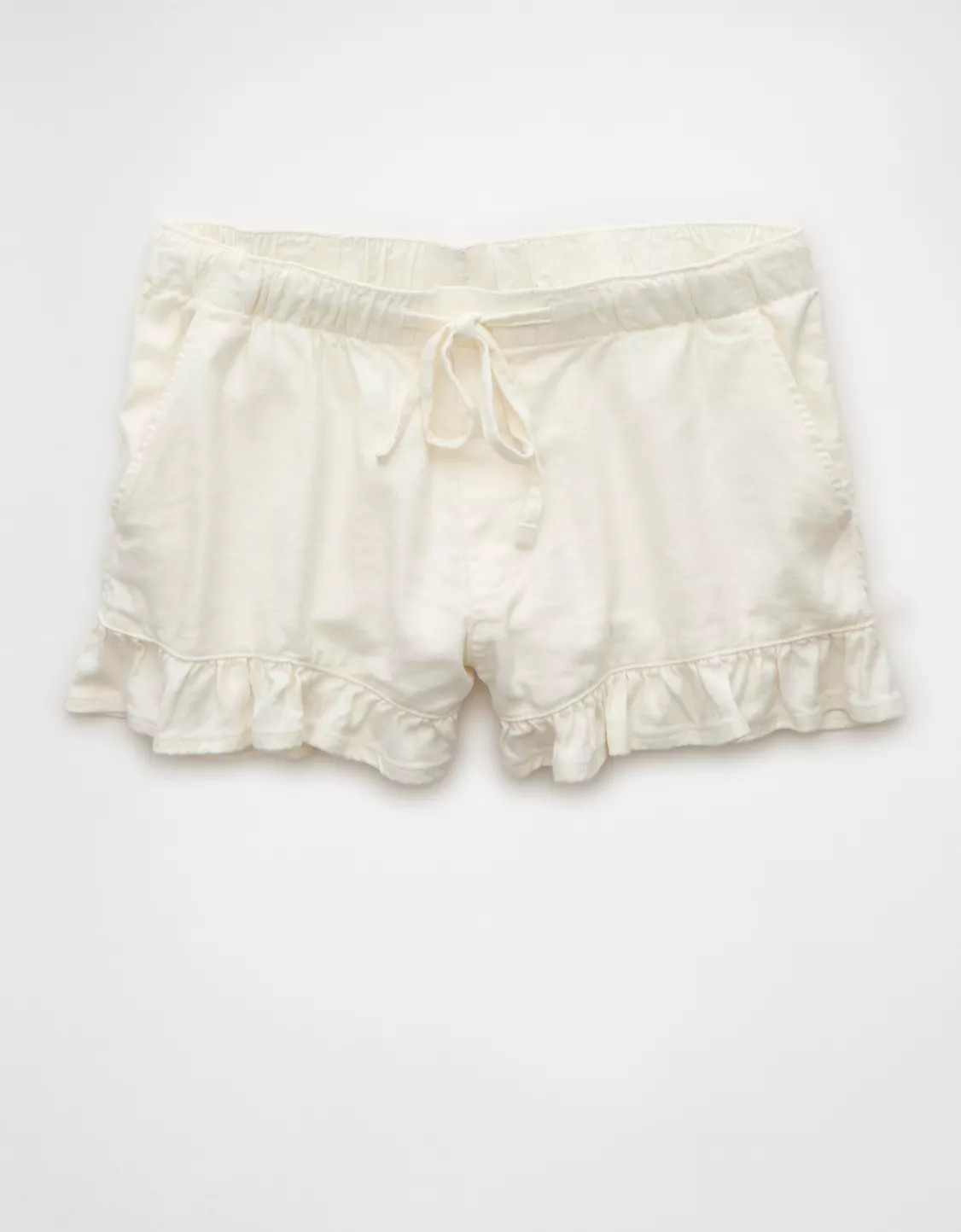 AE Stretch Linen-Blend Ruffle Short | American Eagle Outfitters (US & CA)