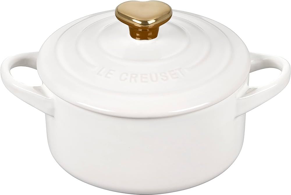 Le Creuset Figural Hearts Collection Stoneware Mini Round Cocotte, 8oz., White with Gold Heart Kn... | Amazon (US)
