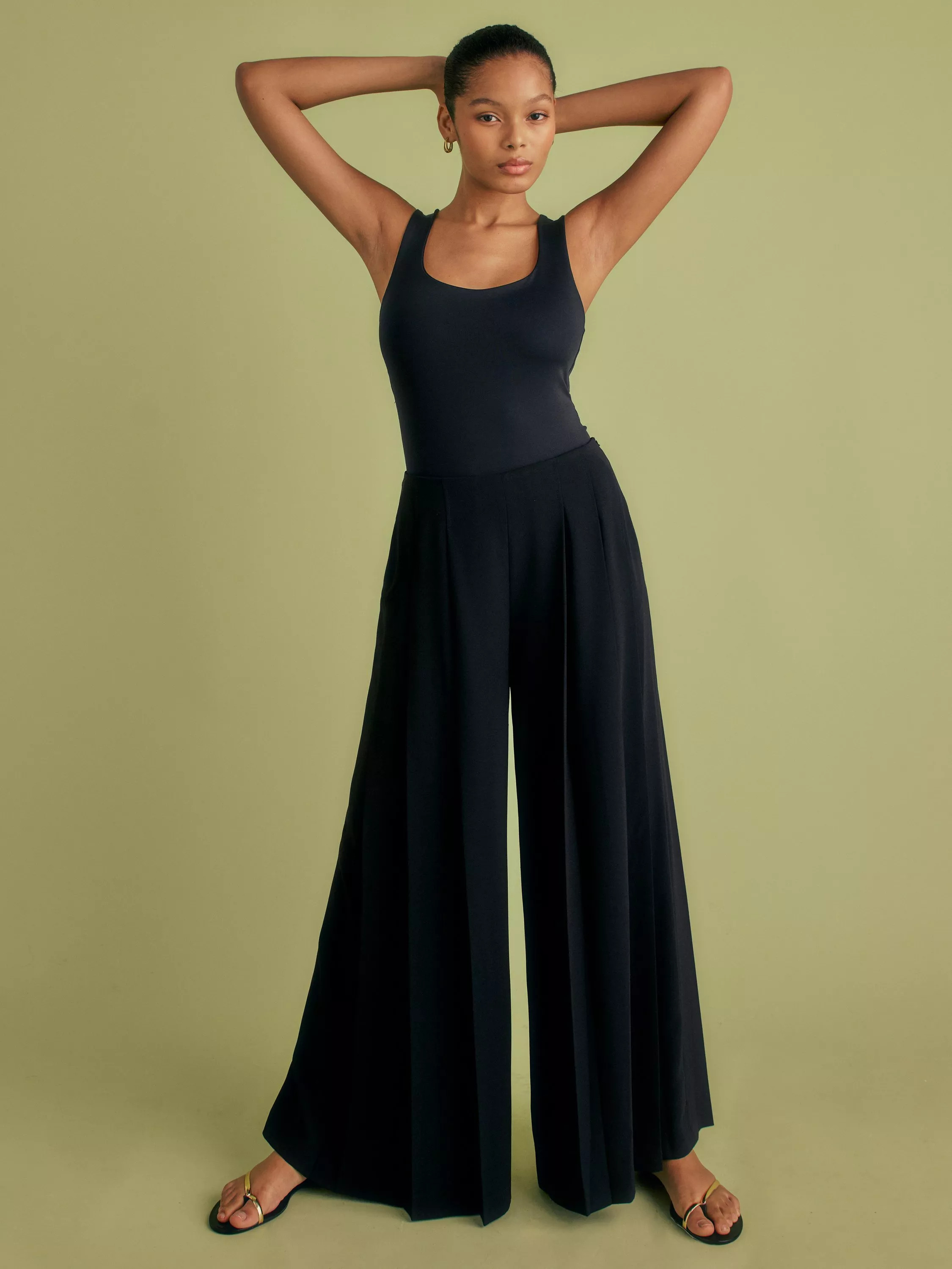 Deep Pleat Wide Leg Trousers, Black | John Lewis (UK)