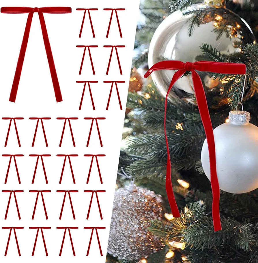 SIMISI RIBBON 24 Pcs Velvet Christmas Tree Bows Door Garland Decor Vintage Wreath Bow (3/8'' Wide... | Amazon (US)