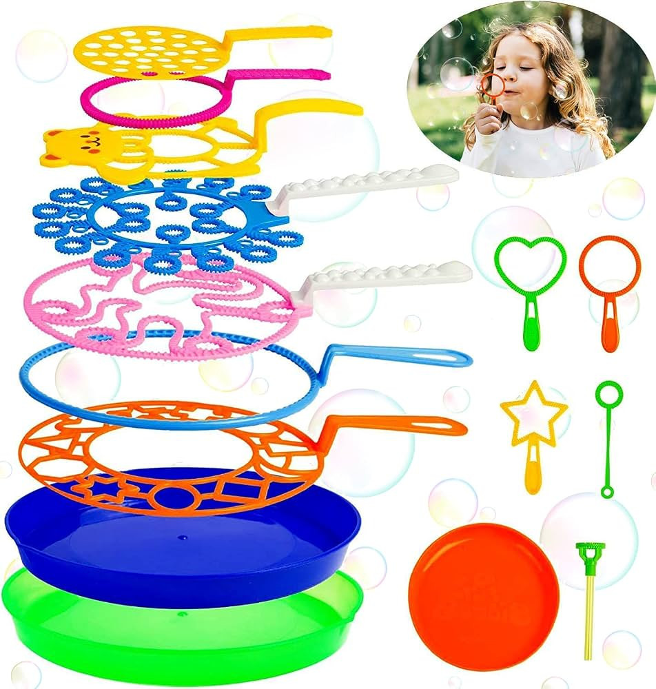 Roberly Bubble Wands Set, 15 Pack Big Bubble Wand Toys with Tray Bulk Large Bubble Making Toys fo... | Amazon (US)