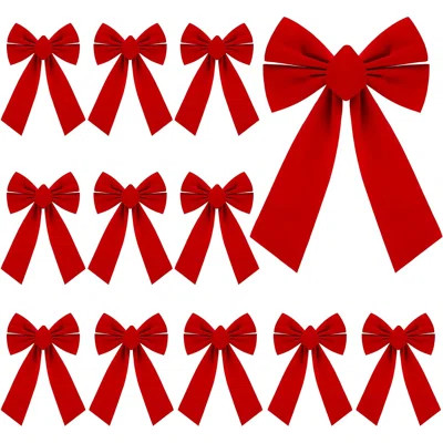 12-Piece Large Christmas Velvet Bow Set, Vibrant Red Holiday Wreath Bows For Xmas Tree Ornaments, Indoor Outdoor Party Decorations, Handmade Crafts Fo | Wayfair North America