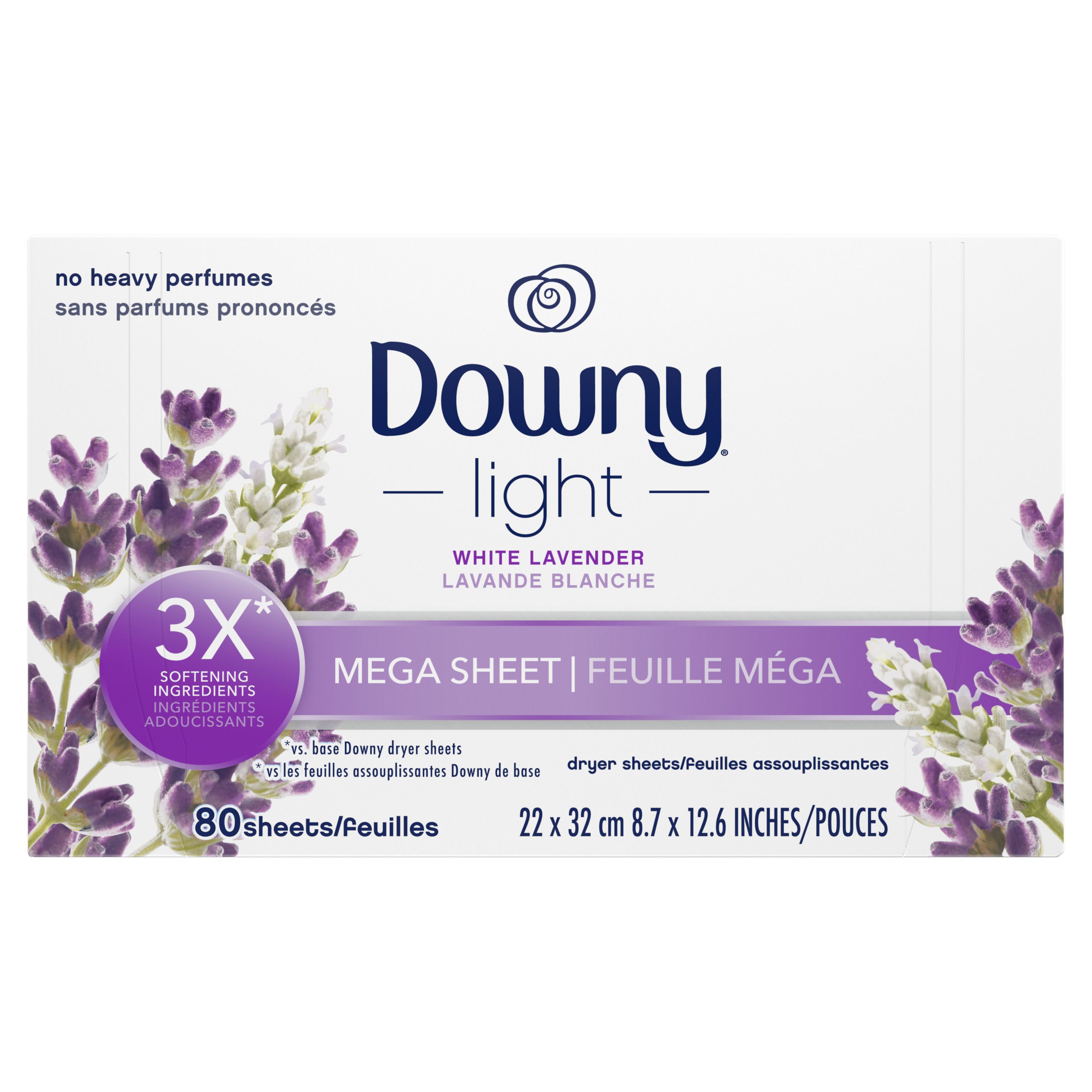 Downy Light Mega Dryer Sheets, White Lavender, 80 Count | Walmart (US)