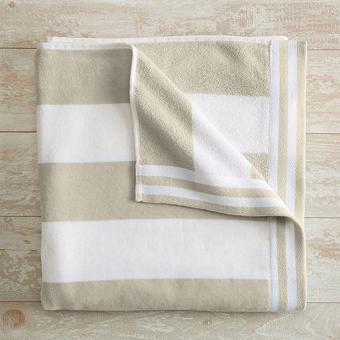 100% Cotton Beach Towel. Oversized Cabana Stripe Velour Pool Towels. Edgartown Collection (Oatmea... | Amazon (US)