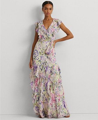 Lauren Ralph Lauren Women's Ruffled Floral A-Line Dress - Macy's | Macy's
