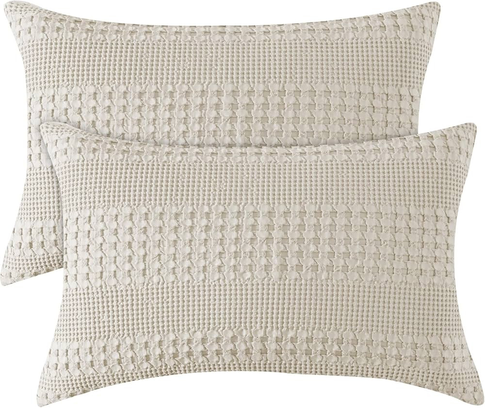 PHF 100% Cotton Waffle Pillowcases Queen Size, 2 Pack Soft Breathable Skin-Friendly Pillow Sham, ... | Amazon (US)